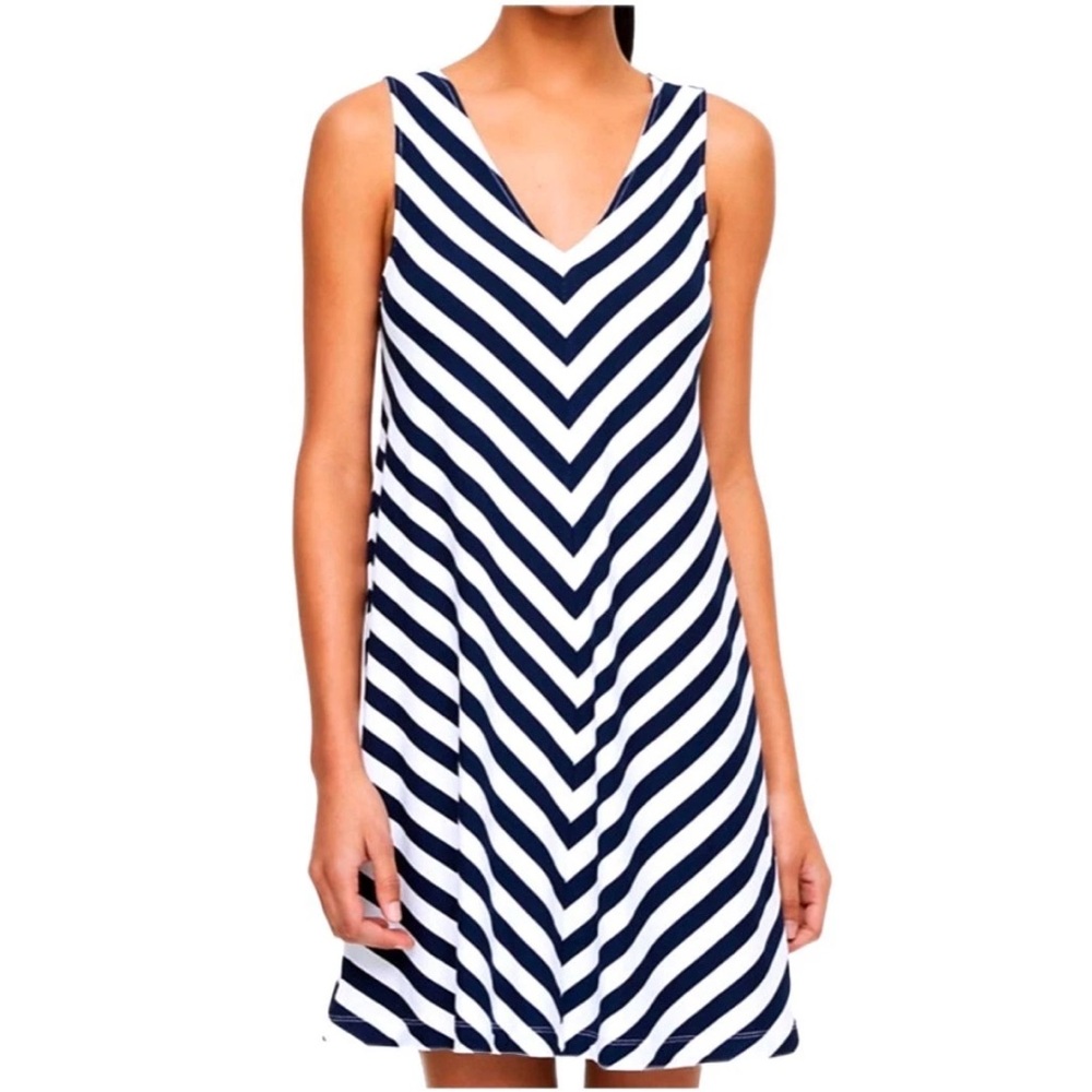 LOFT Women's Black White‎ Chevron Stripe Sleeveless A Line Dress Size 2xl New
